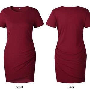 Women’s Ruched Bodycon Mini T-Shirt Dress – Short Sleeve Crew Neck - Size Medium